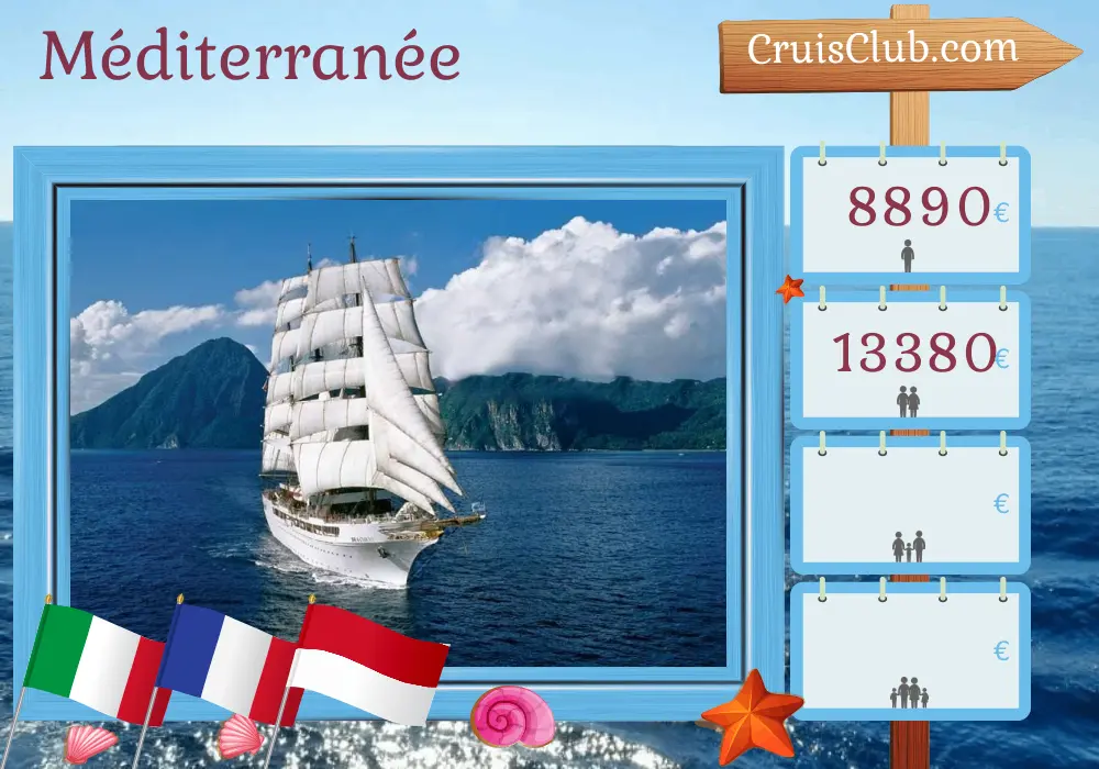 Croisière en Méditerranée de Livourne à Nice à bord du navire Sea Cloud II avec visites en Italie, en France et à Monaco pendant 10 jours