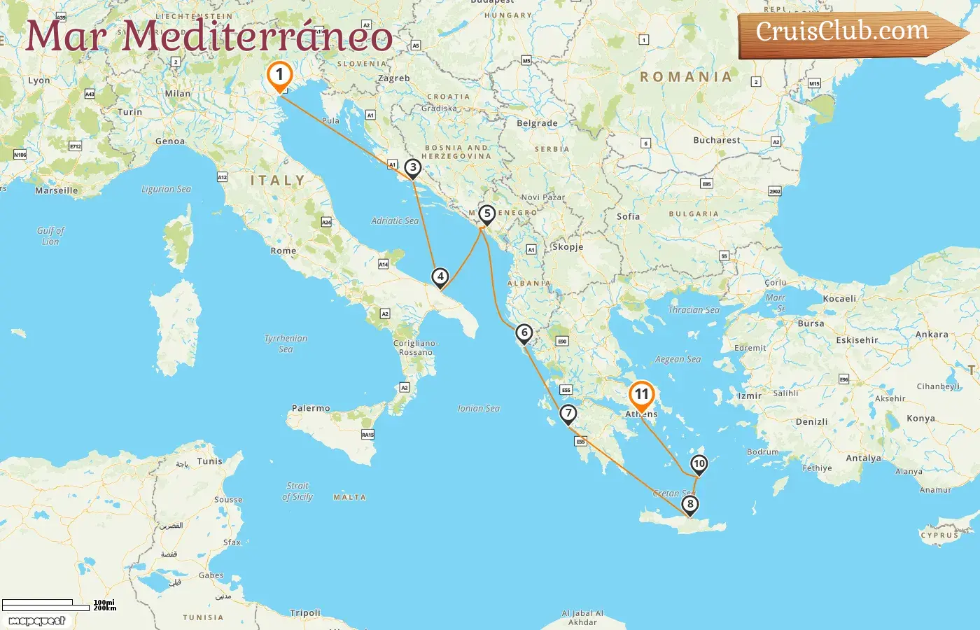 Crucero en el Mediterráneo desde Fusina a El Pireo a bordo del barco MS EUROPA con visitas a Italia, Croacia, Montenegro y Grecia durante 11 días