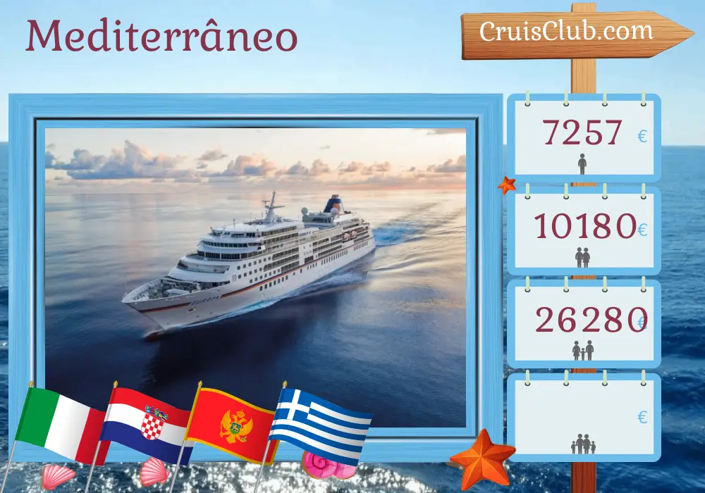 Cruzeiro no Mediterrâneo de Fusina para Piraeus a bordo do navio MS EUROPA com visitas à Itália, Croácia, Montenegro e Grécia por 11 dias
