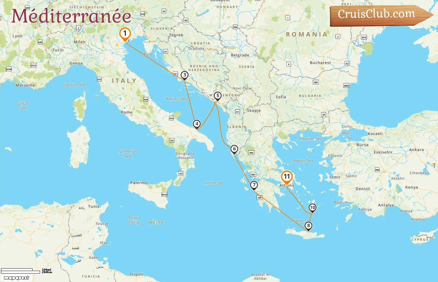 Croisière en Méditerranée de Fusina à Le Pirée à bord du navire MS EUROPA avec des visites en Italie, en Croatie, au Monténégro et en Grèce pendant 11 jours