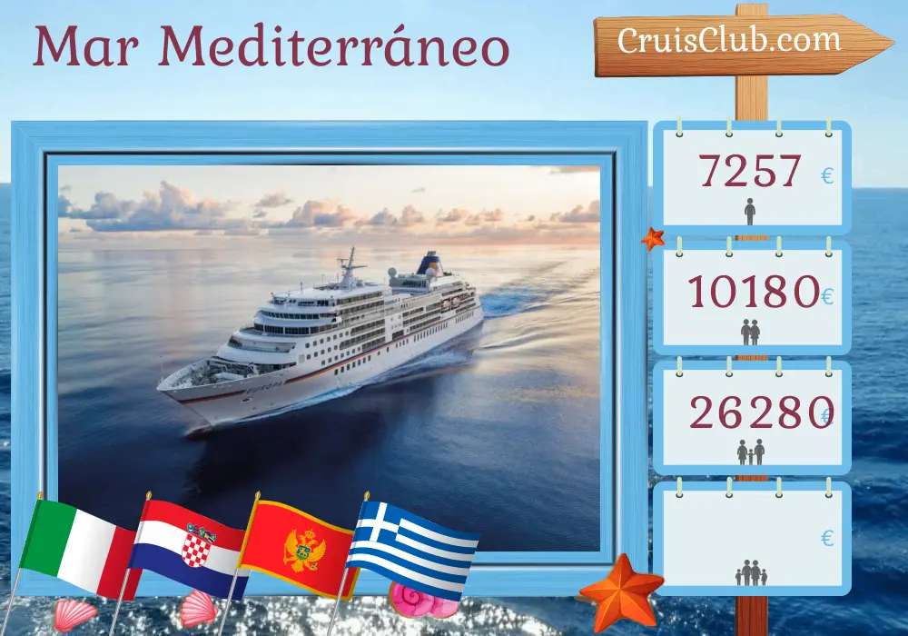 Crucero en el Mediterráneo desde Fusina a El Pireo a bordo del barco MS EUROPA con visitas a Italia, Croacia, Montenegro y Grecia durante 11 días