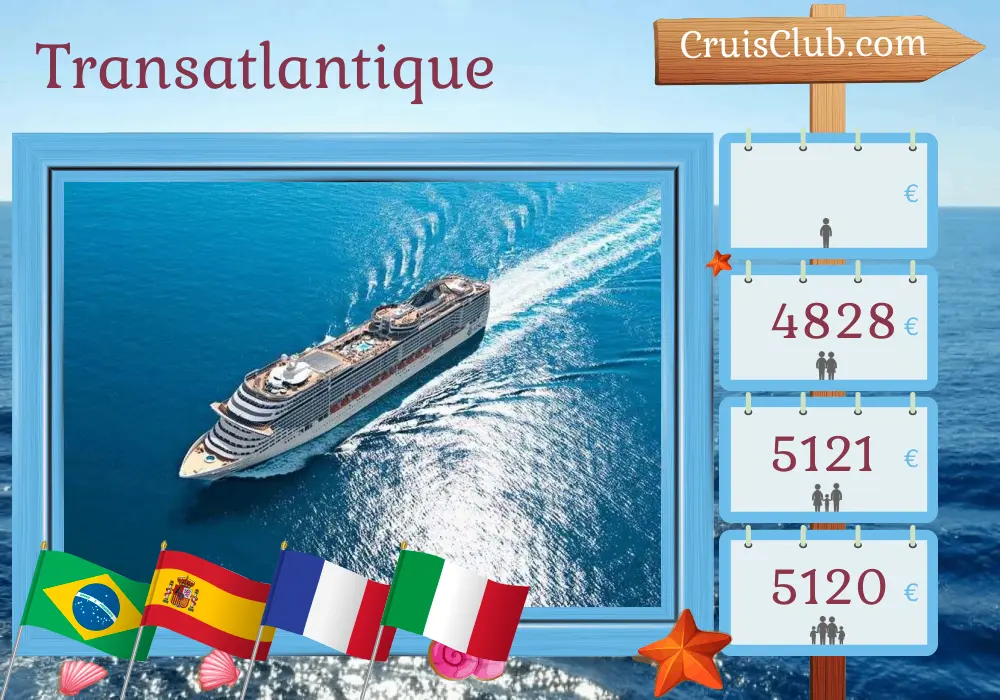 Croisière transatlantique de Buenos Aires à Gênes à bord du navire MSC Fantasia avec escales en Argentine, au Brésil, en Espagne, au Maroc, en France et en Italie pendant 22 jours