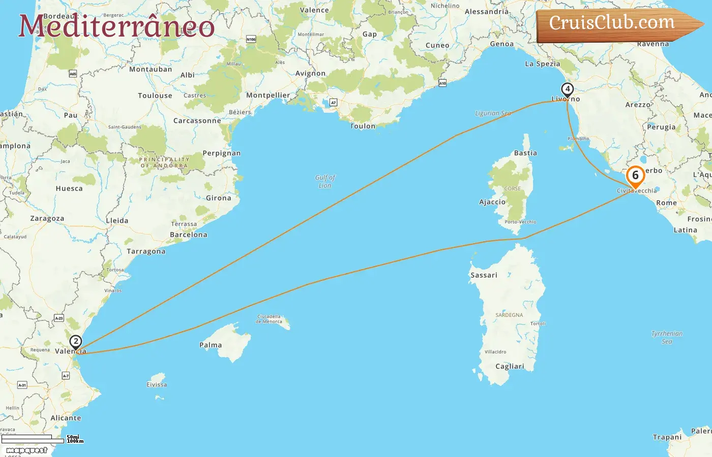 Cruzeiro no Mediterrâneo a partir de Civitavecchia a bordo do navio MSC Orchestra com visitas à Itália e Espanha por 6 dias