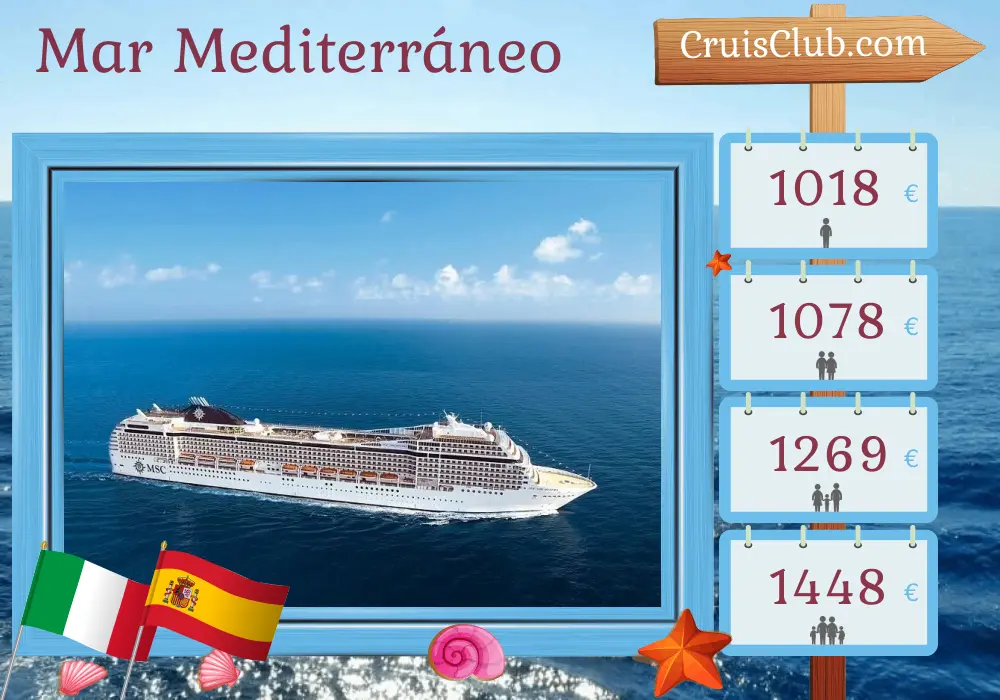 Crucero por el Mediterráneo desde Civitavecchia a bordo del MSC Orchestra con visitas a Italia y España por 6 días