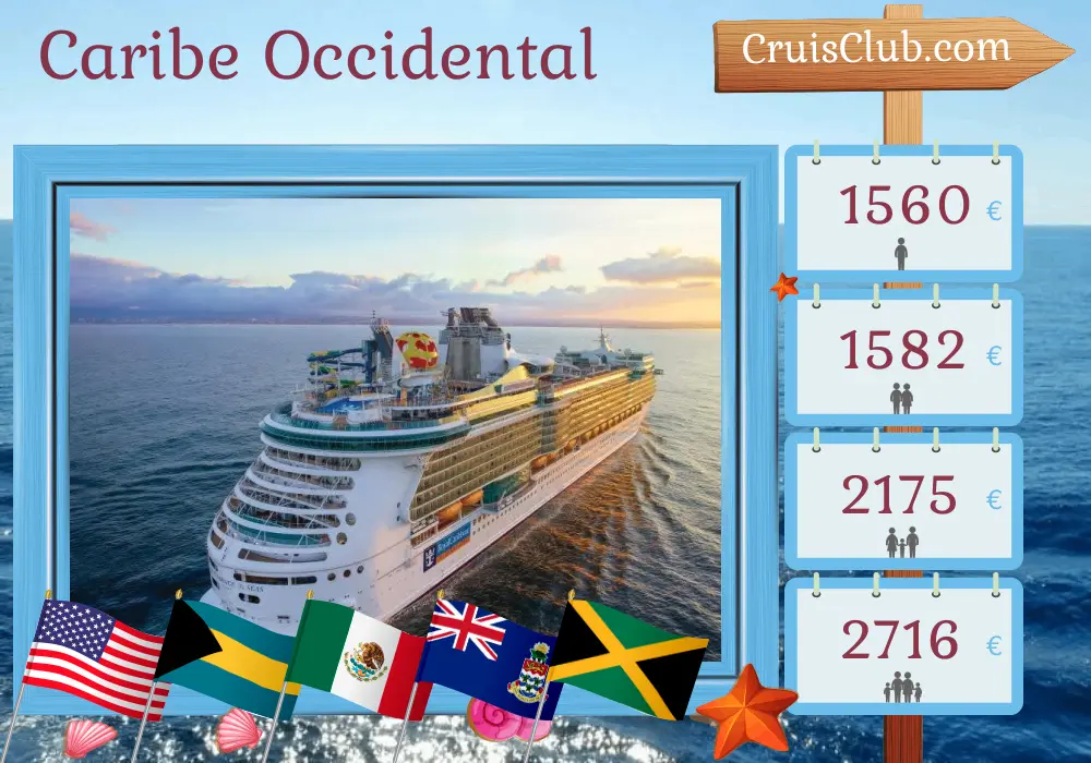 Crucero por el Caribe Occidental desde Miami a bordo del barco Independence of the Seas con visitas a Estados Unidos, Bahamas, México, Islas Caimán y Jamaica por 8 días