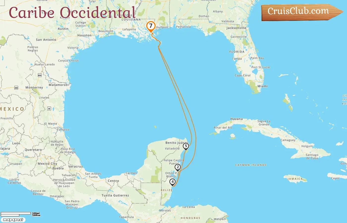 Crucero en el Caribe Occidental desde Nueva Orleans a bordo del barco Mariner of the Seas con visitas a Estados Unidos, México y Belice por 7 días