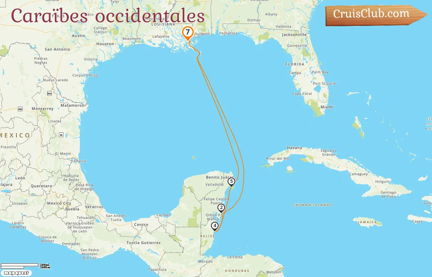 Croisière dans les Caraïbes occidentales au départ de la Nouvelle-Orléans à bord du navire Mariner of the Seas avec des escales aux États-Unis, au Mexique et au Belize pendant 7 jours