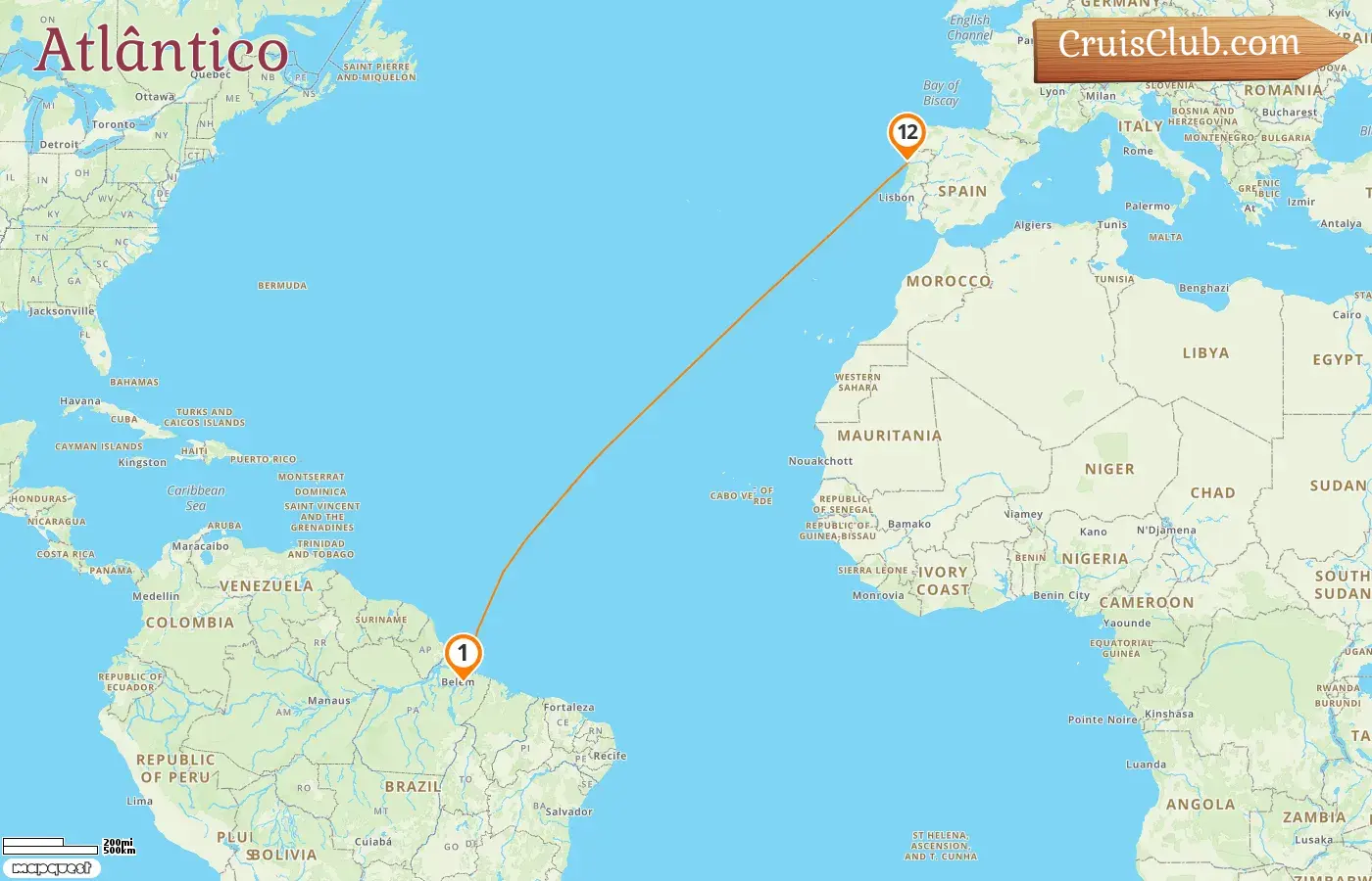 Cruzeiro no Atlântico de Belém a Leixões a bordo do navio inspiração HANSEATIC com visitas ao Brasil por 12 dias