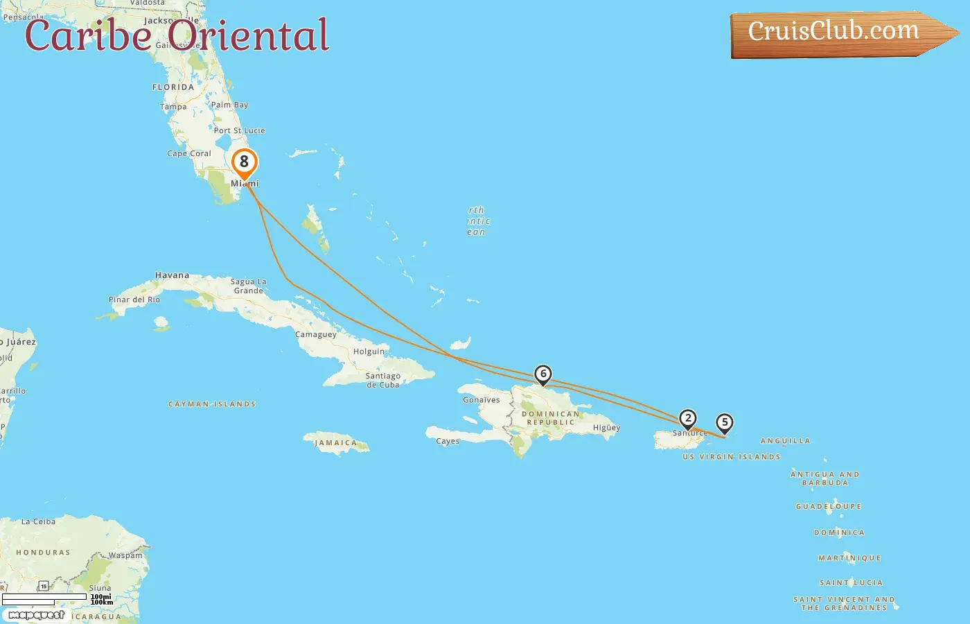 Crucero por el Caribe Oriental desde Miami a bordo del barco Independence of the Seas con visitas a Estados Unidos, Puerto Rico y República Dominicana durante 8 días