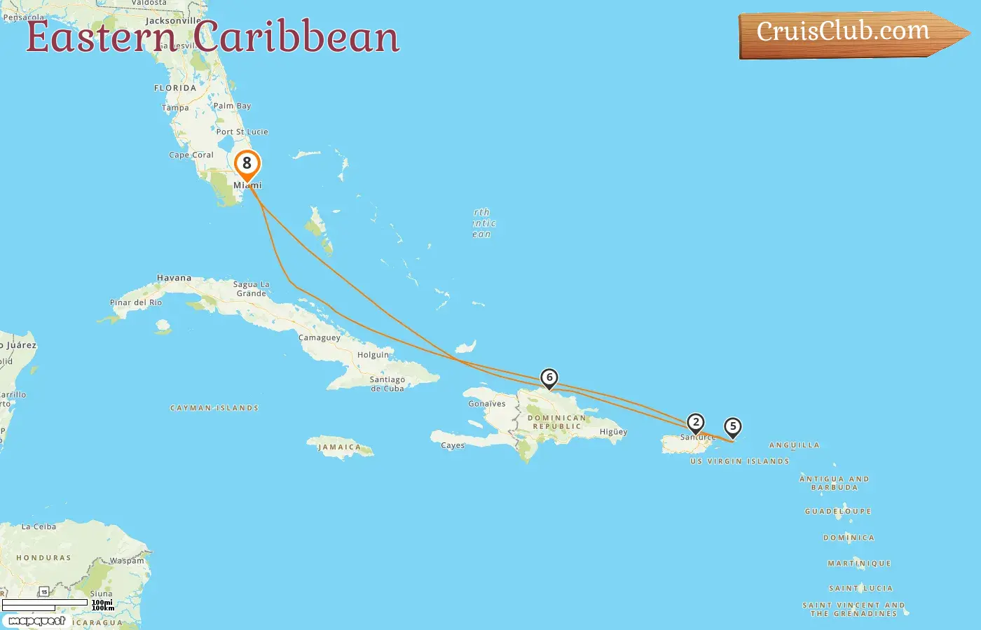 Kreuzfahrt in der östlichen Karibik ab Miami an Bord des Schiffes Independence of the Seas mit Besuchen in den USA, Puerto Rico und der Dominikanischen Republik für 8 Tage