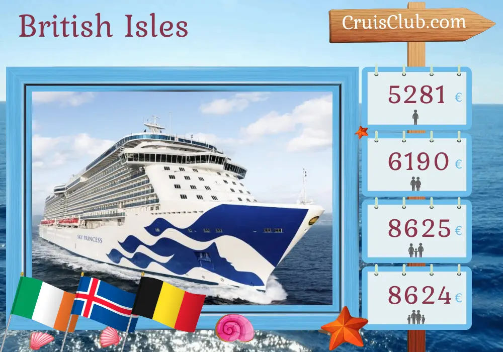 Cruise in the British Isles from Southampton aboard Sky Princess ship with visits to Ireland, Iceland, and Belgium for 15 days