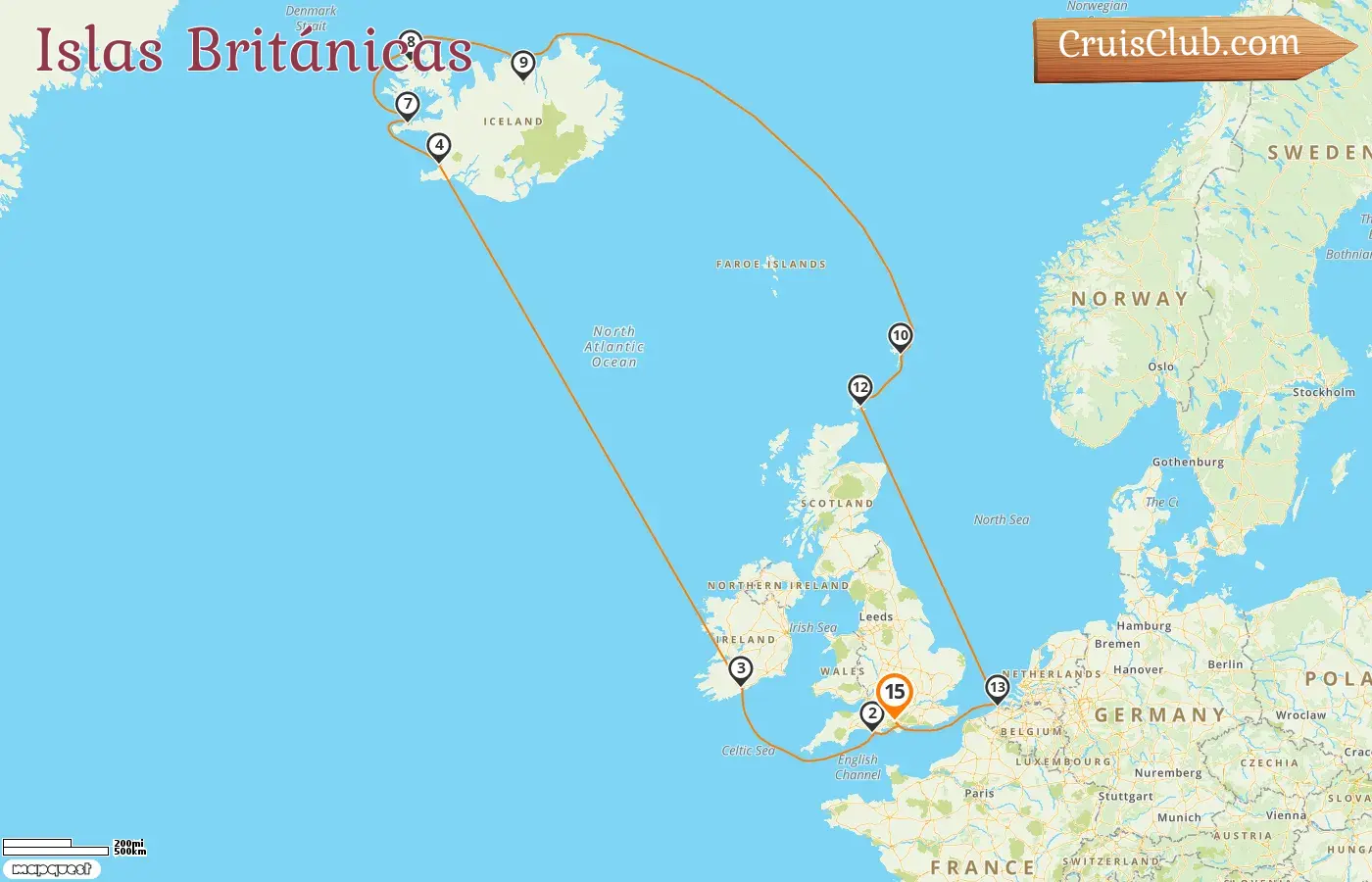 Crucero por las Islas Británicas desde Southampton a bordo del barco Sky Princess con visitas a Irlanda, Islandia y Bélgica durante 15 días