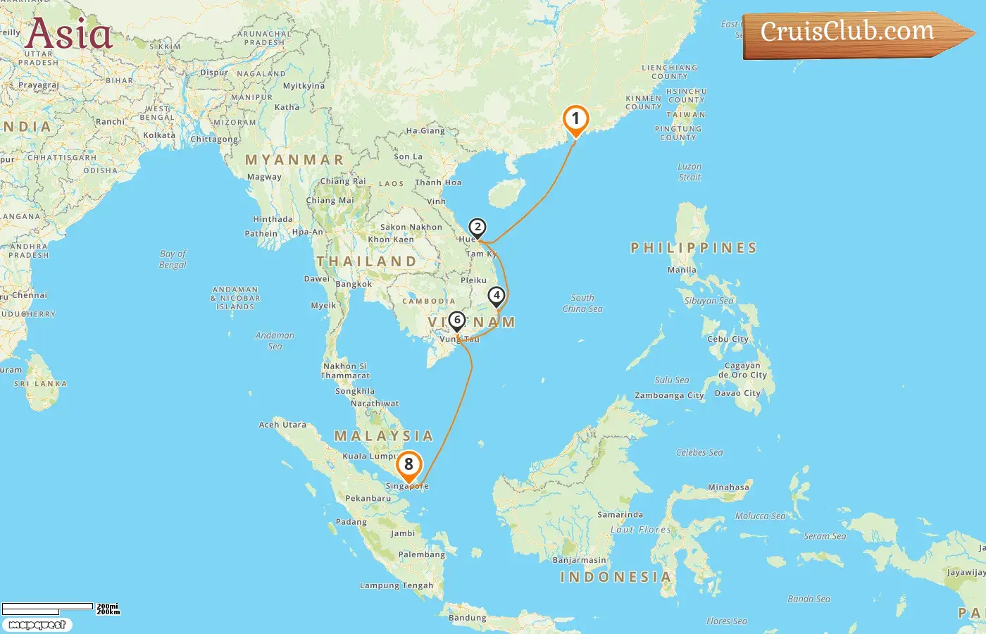 Cruise in the Asia from Hong Kong to Singapore aboard Queen Victoria ship with visits to Hong Kong, Viet Nam, and Singapore for 8 days