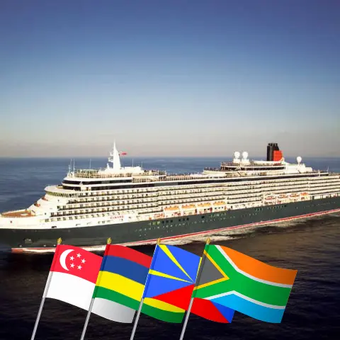 Cruise in the Africa from Singapore to Cape Town aboard Queen Victoria ship with visits to Singapore, Mauritius, Réunion, and South Africa for 20 days