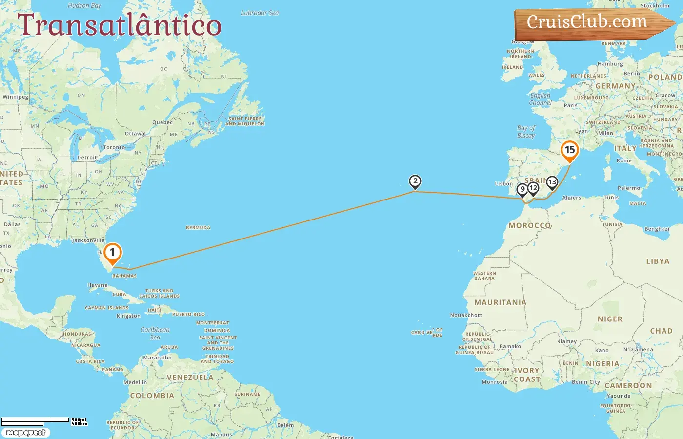 Cruzeiro pelo Atlântico de Fort Lauderdale a Barcelona a bordo do navio Disney Dream com visitas aos EUA, Portugal e Espanha por 15 dias