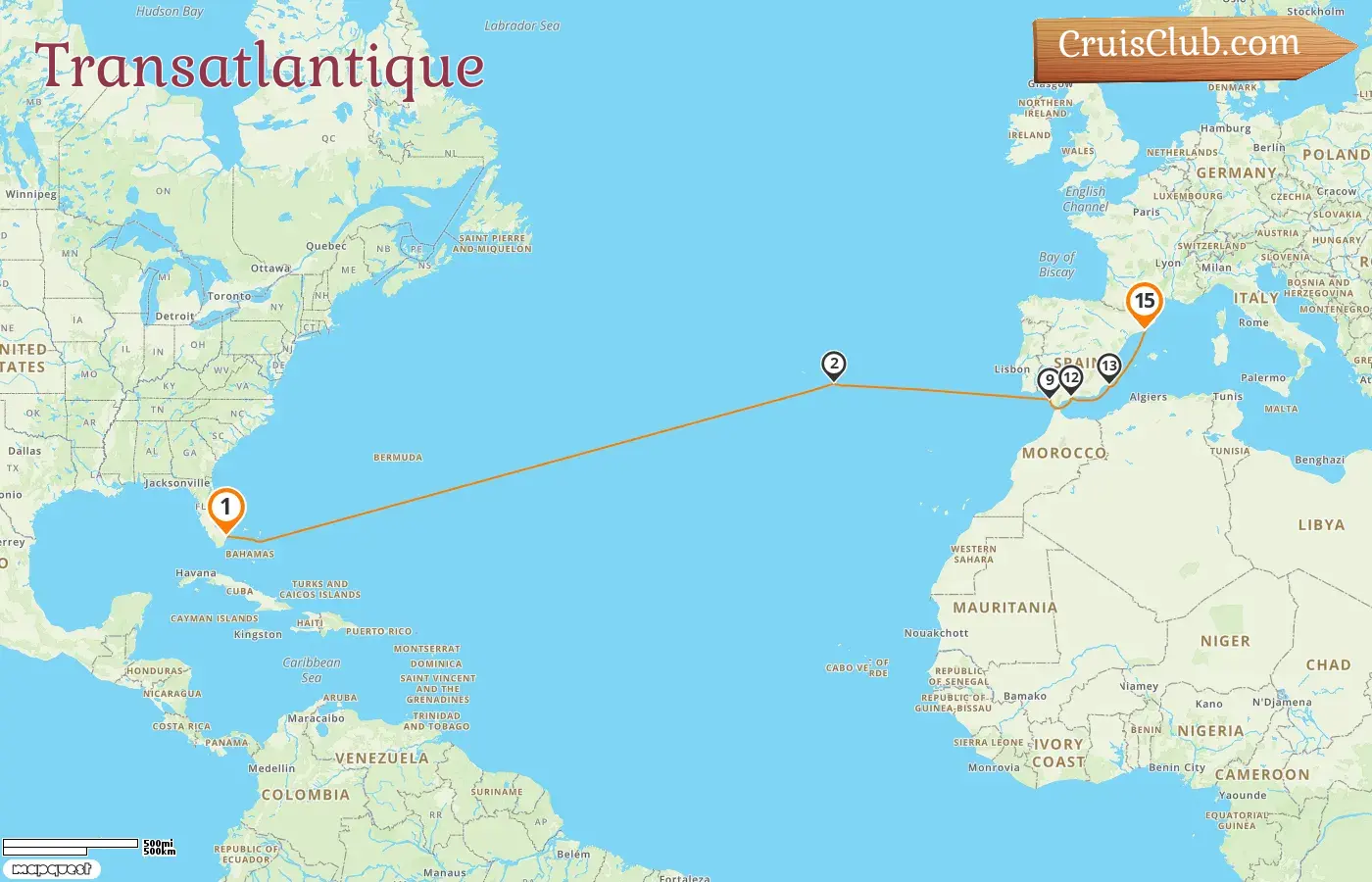 Croisière transatlantique de Fort Lauderdale à Barcelone à bord du navire Disney Dream avec des visites aux États-Unis, au Portugal et en Espagne pendant 15 jours