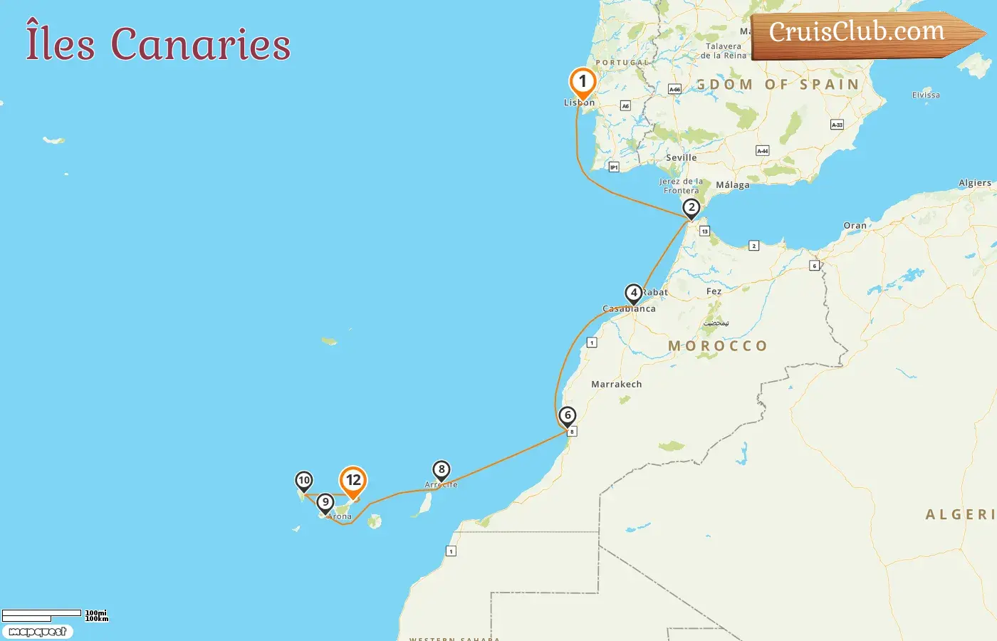 Croisière dans les îles Canaries de Lisbonne à Santa Cruz de Tenerife à bord du navire MS EUROPA 2 avec des escales au Maroc et en Espagne pendant 12 jours