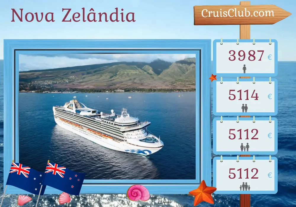 Cruzeiro na Nova Zelândia de Brisbane a bordo do navio Grand Princess com visitas à Austrália e Nova Zelândia por 15 dias