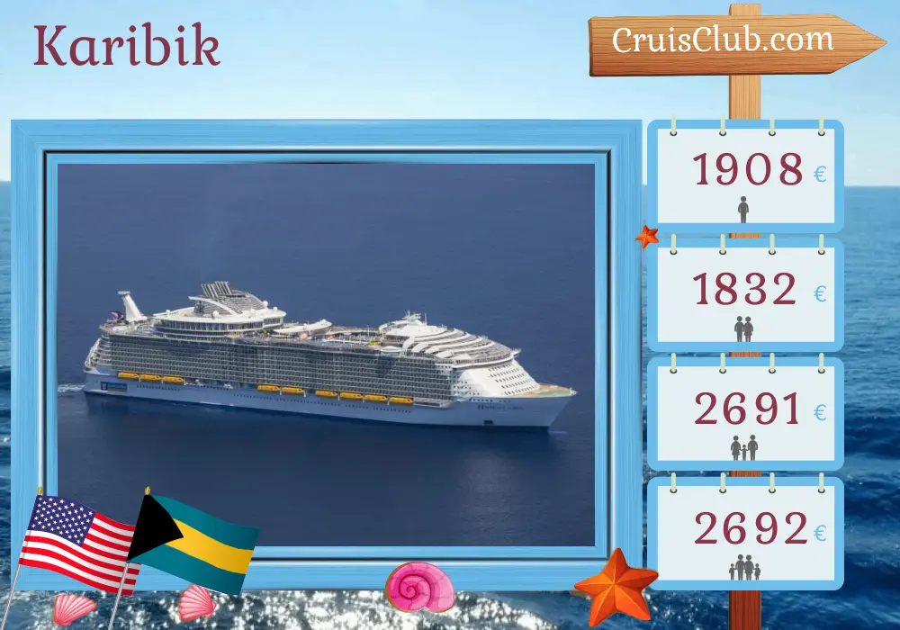 Kreuzfahrt in der Karibik von Port Canaveral / Orlando an Bord des Schiffes Harmony of the Seas mit Besuchen in den USA und den Bahamas für 8 Tage