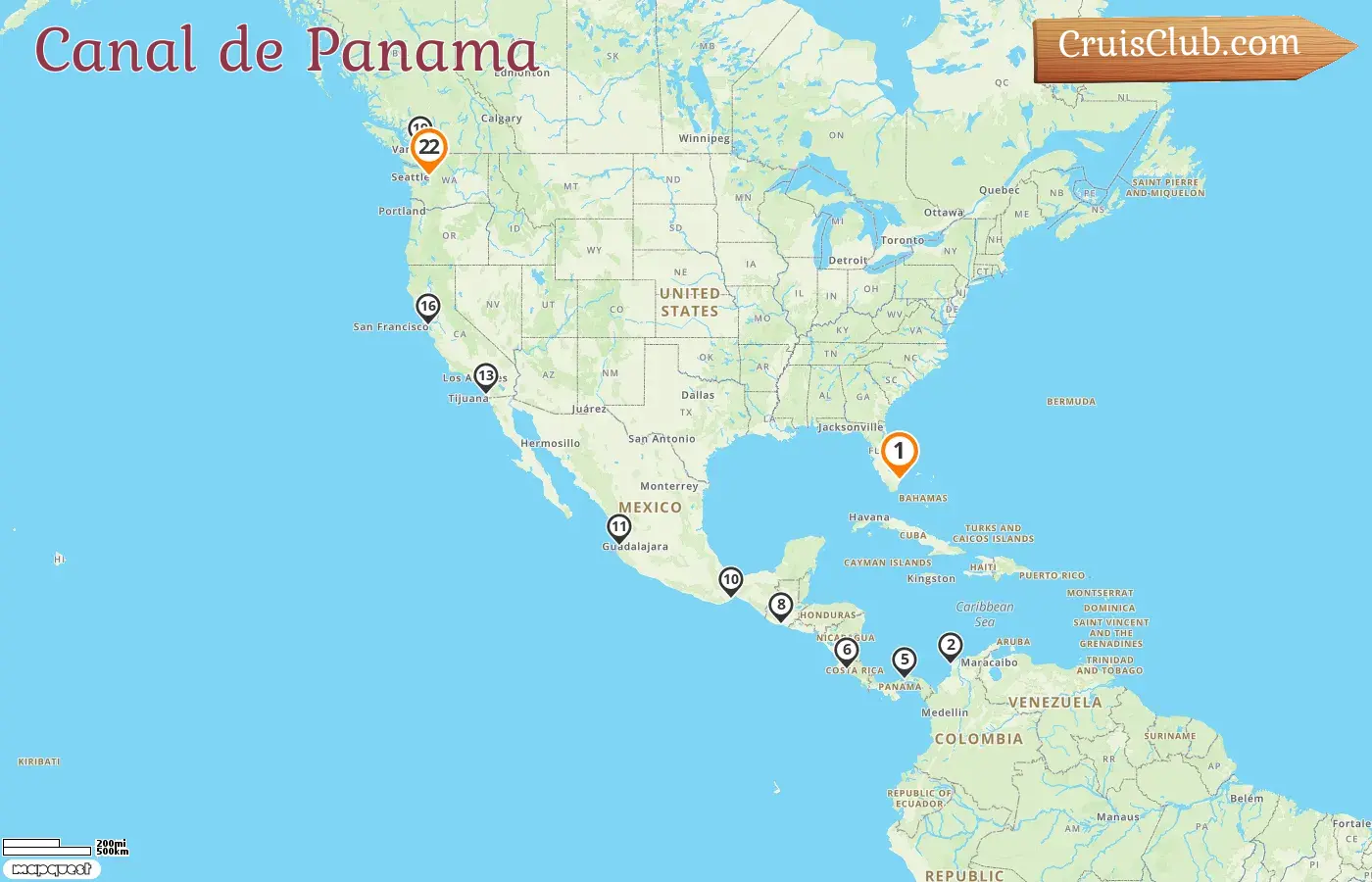 Croisière dans le canal de Panama de Fort Lauderdale à Seattle à bord du navire Eurodam avec des visites aux États-Unis, en Colombie, au Panama, au Costa Rica, au Guatemala, au Mexique et au Canada pendant 22 jours