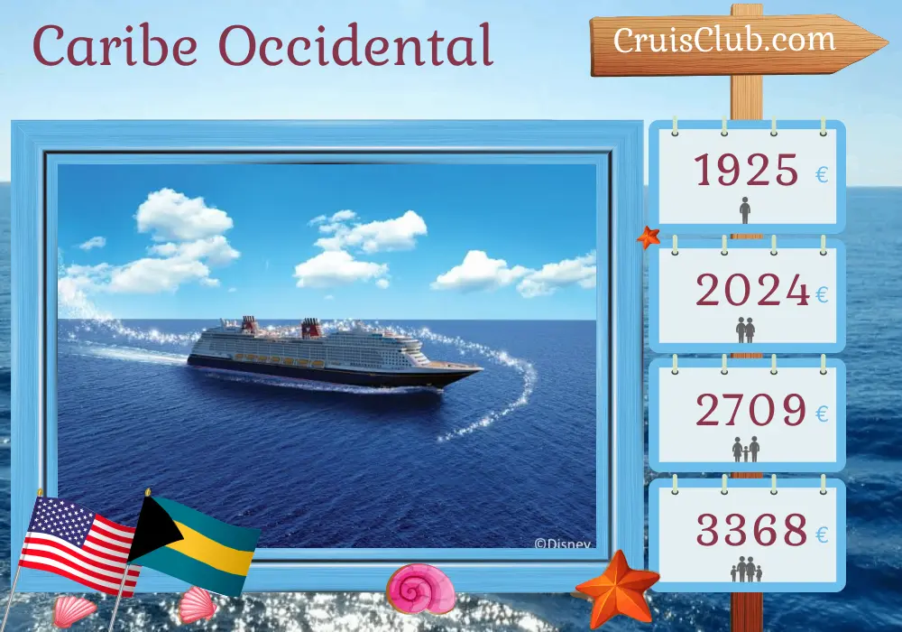 Crucero por el Caribe Occidental desde Port Canaveral / Orlando a bordo del barco Disney Wish con visitas a Estados Unidos y Bahamas por 5 días