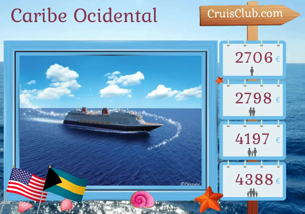 Cruzeiro no Caribe Ocidental a partir de Port Canaveral / Orlando a bordo do navio Disney Wish com visitas aos EUA e Bahamas por 5 dias