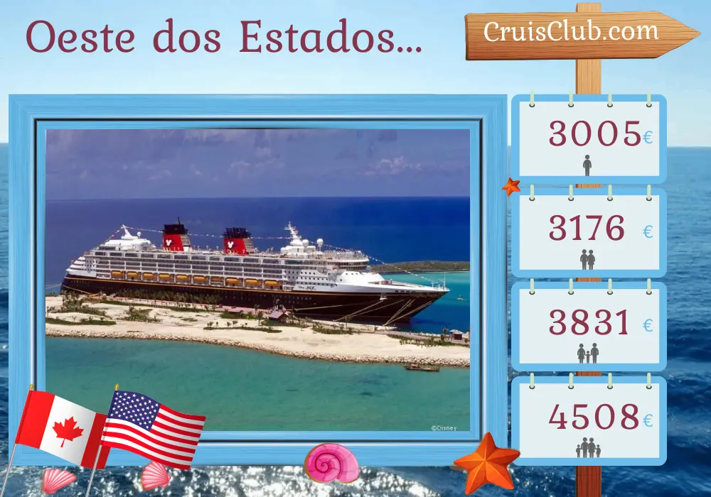 Cruzeiro na América Ocidental a partir de Vancouver a bordo do navio Disney Magic com visitas ao Canadá e EUA por 6 dias