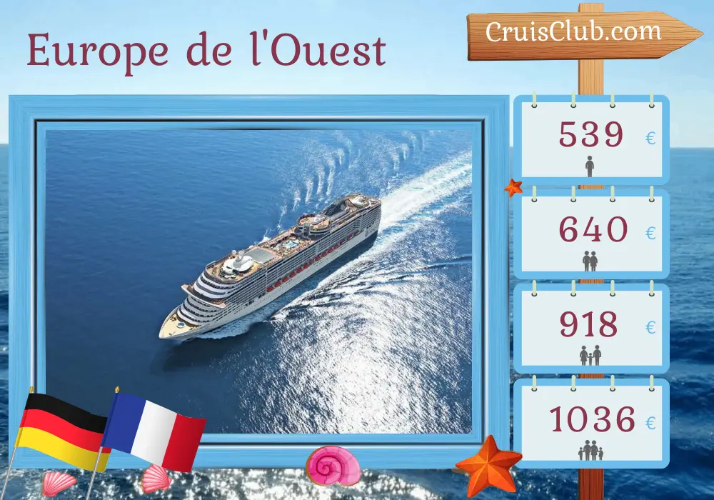 Croisière en Europe de l`Ouest de Hambourg à Le Havre à bord du navire MSC Preziosa avec des visites en Allemagne et en France pendant 4 jours