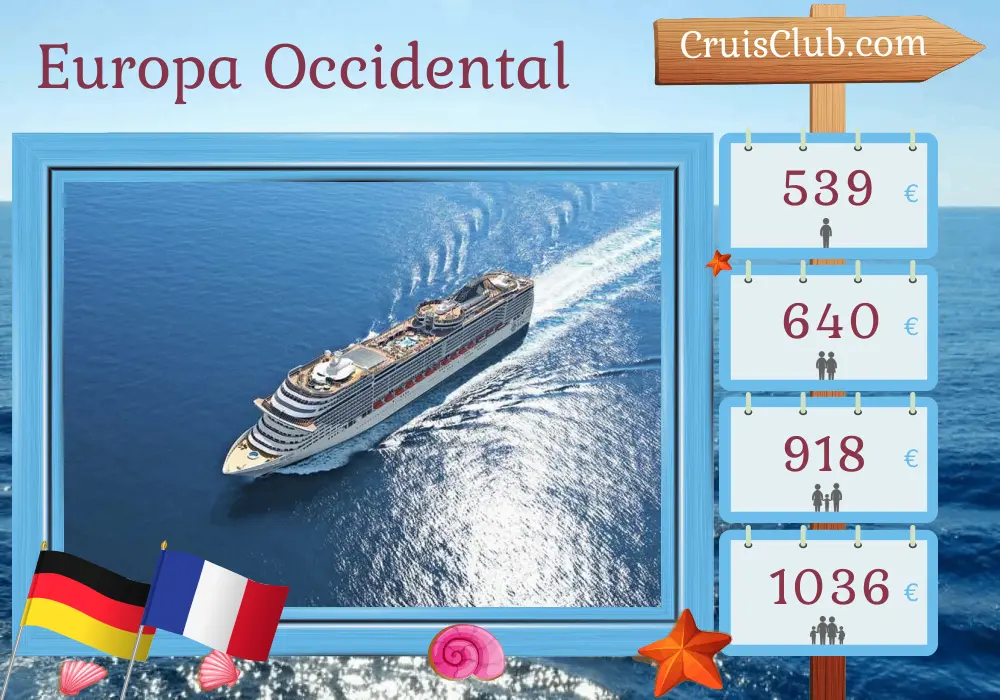 Crucero en Europa Occidental de Hamburgo a Le Havre a bordo del barco MSC Preziosa con visitas a Alemania y Francia por 4 días