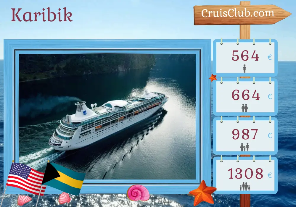 Kreuzfahrt in der Karibik ab Fort Lauderdale an Bord des Schiffes Vision of the Seas mit Besuchen in den USA und den Bahamas für 4 Tage