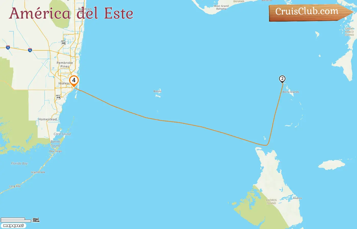 Crucero por América del Este desde Miami a bordo del barco Maravilla de los Mares con visitas a Estados Unidos y Bahamas por 4 días