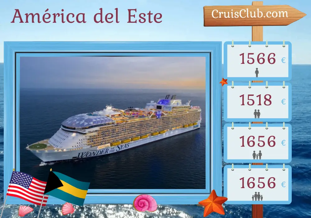 Crucero por América del Este desde Miami a bordo del barco Maravilla de los Mares con visitas a Estados Unidos y Bahamas por 4 días