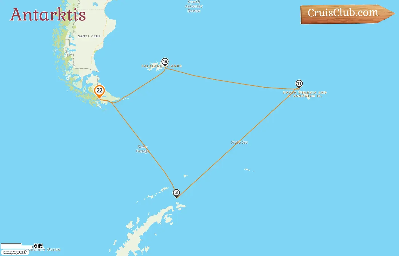 Kreuzfahrt in der Antarktis von Ushuaia an Bord des Schiffes Seabourn Venture mit Besuchen in Argentinien und den Falklandinseln für 21 Tage