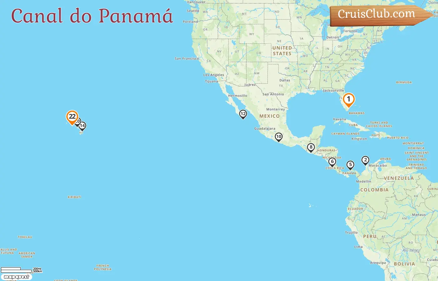 Cruzeiro Canal do Panamá de Miami a Honolulu a bordo do navio Seven Seas Mariner com visitas aos EUA, Colômbia, Panamá, Costa Rica, Guatemala e México por 22 dias