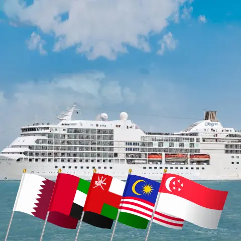 Cruise in the Asia from Doha to Singapore aboard Seven Seas Navigator ship with visits to Qatar, United Arab Emirates, Oman, India, Sri Lanka, Thailand, Malaysia, and Singapore for 25 days