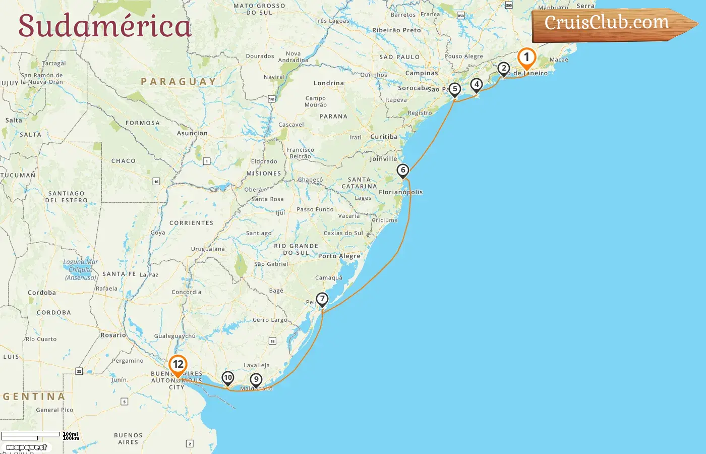 Crucero en Sudamérica de Río de Janeiro a Buenos Aires a bordo del barco Seven Seas Splendor con visitas a Brasil, Uruguay y Argentina durante 12 días