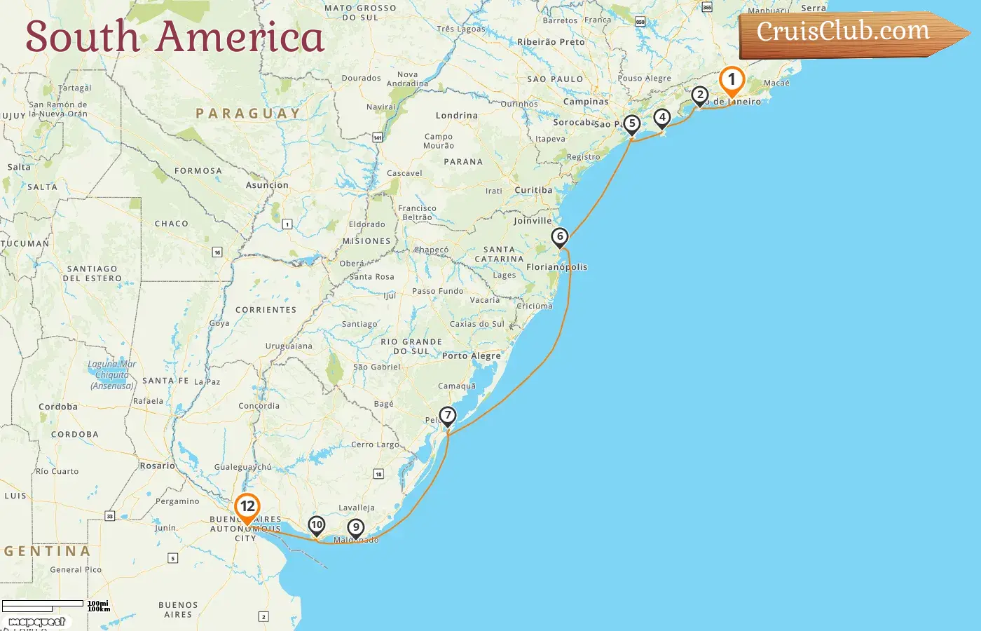 Cruise in the South America from Rio de Janeiro to Buenos Aires aboard Seven Seas Splendor ship with visits to Brazil, Uruguay, and Argentina for 12 days