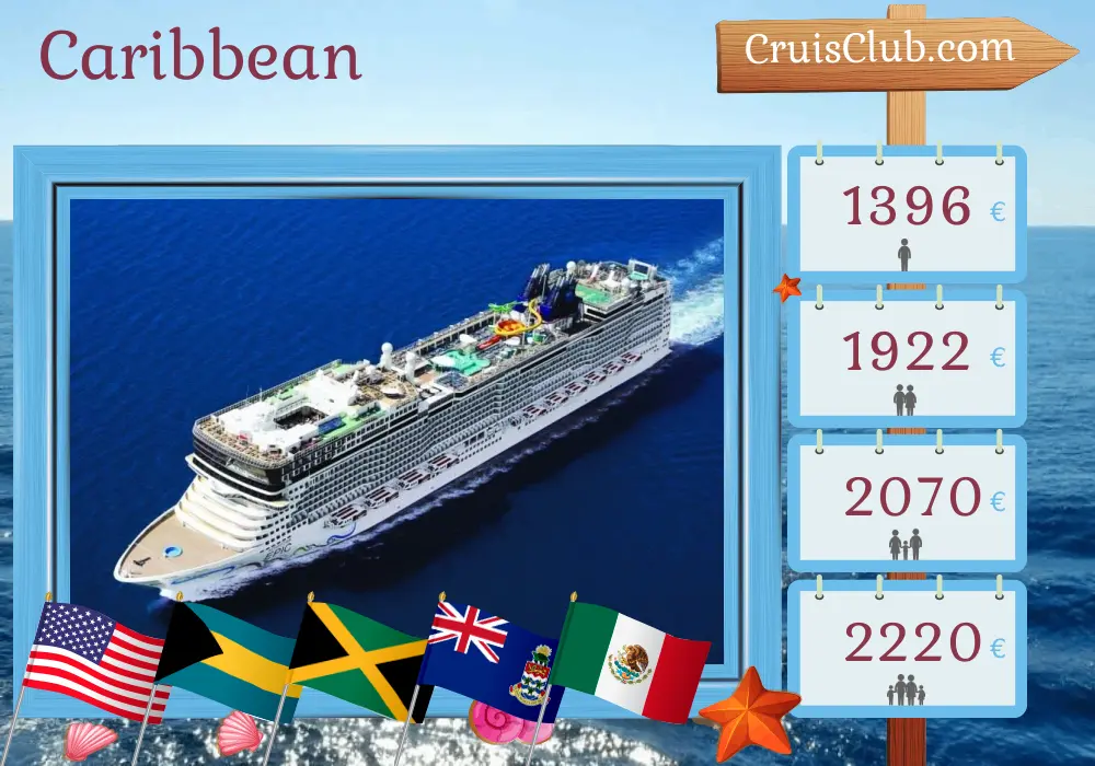 Cruise in the Caribbean from Port Canaveral / Orlando aboard Norwegian Epic ship with visits to USA, Bahamas, Jamaica, Cayman Islands, and Mexico for 8 days