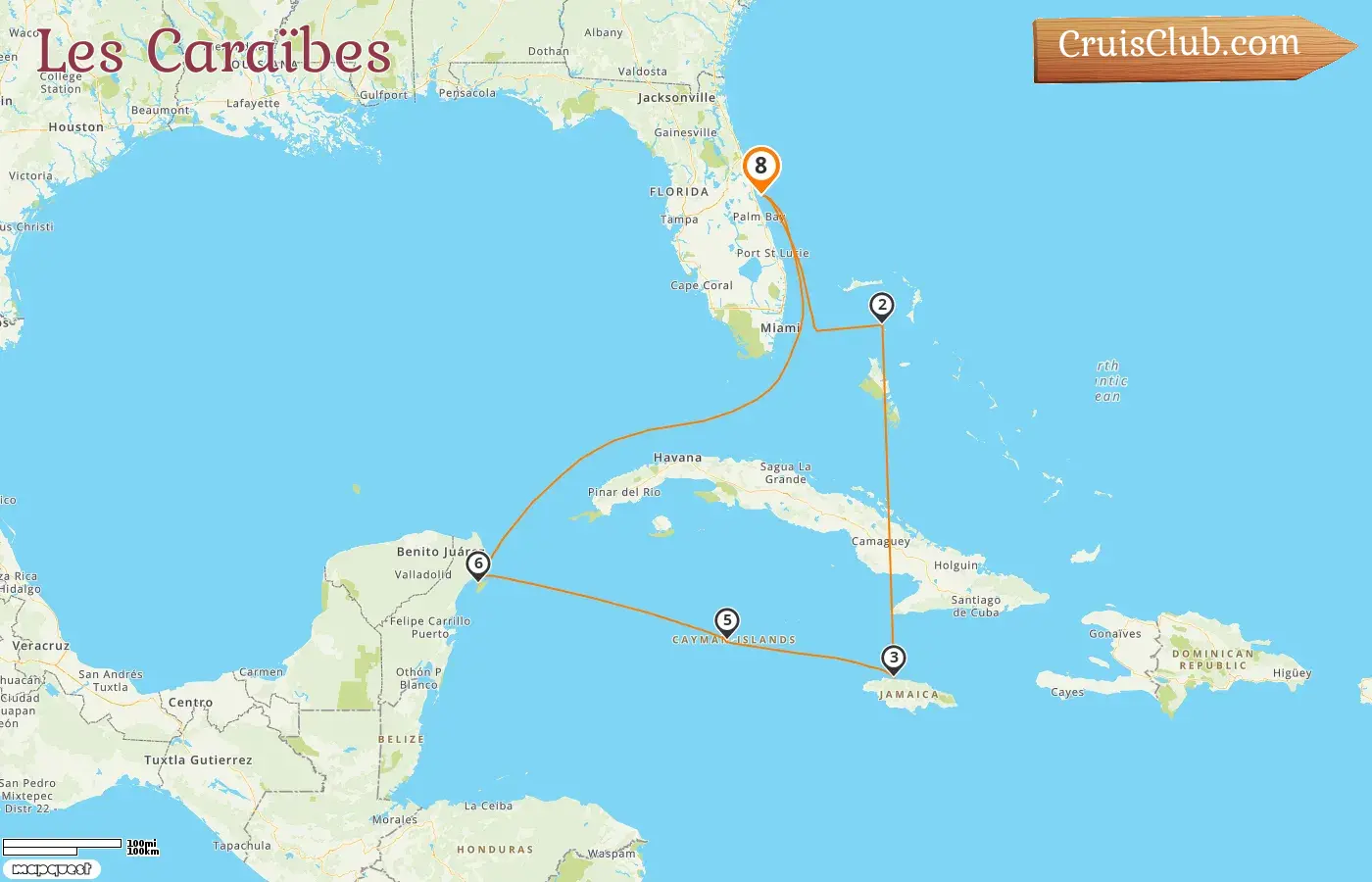 Croisière dans les Caraïbes au départ de Port Canaveral / Orlando à bord du navire Norwegian Epic avec escales aux États-Unis, aux Bahamas, en Jamaïque, aux îles Caïmans et au Mexique pendant 8 jours