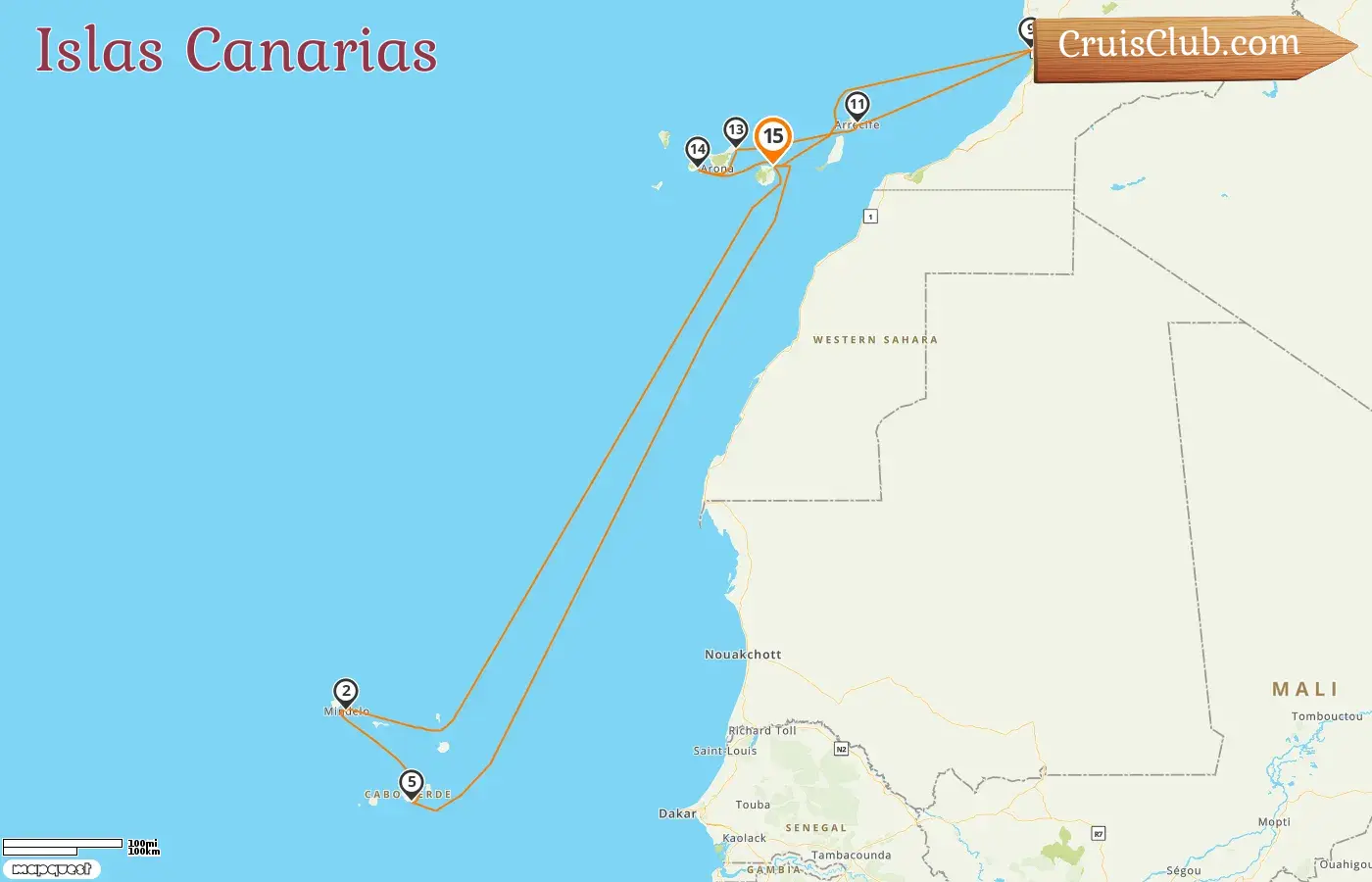 Crucero por las Islas Canarias desde Las Palmas a bordo del barco Mein Schiff 7 con visitas a España y Marruecos por 15 días