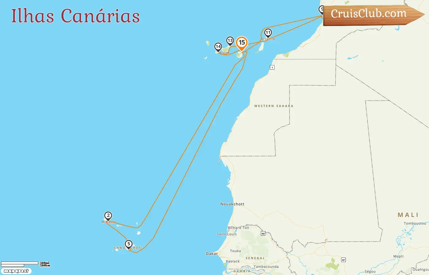 Cruzeiro nas Ilhas Canárias de Las Palmas a bordo do navio Mein Schiff 7 com visitas à Espanha e Marrocos por 15 dias