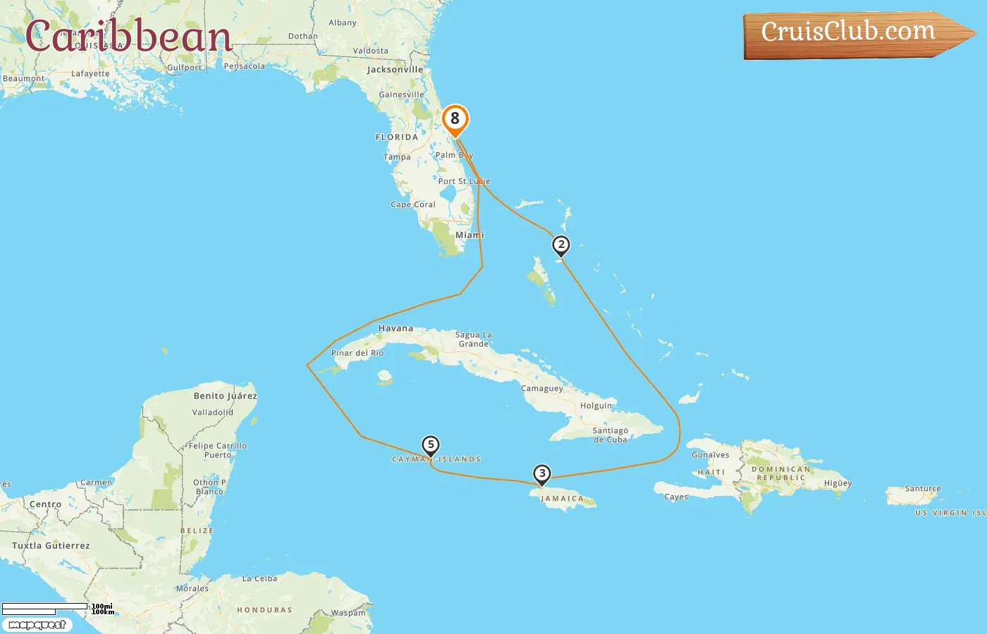 Cruise in the Caribbean from Port Canaveral / Orlando aboard Carnival Venezia ship with visits to USA, Bahamas, Jamaica, and Cayman Islands for 8 days