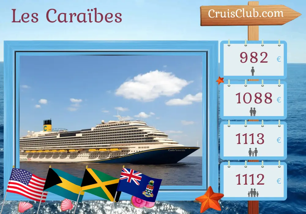 Croisière dans les Caraïbes au départ de Port Canaveral / Orlando à bord du navire Carnival Venezia avec des escales aux États-Unis, aux Bahamas, en Jamaïque et aux îles Caïmans pendant 8 jours