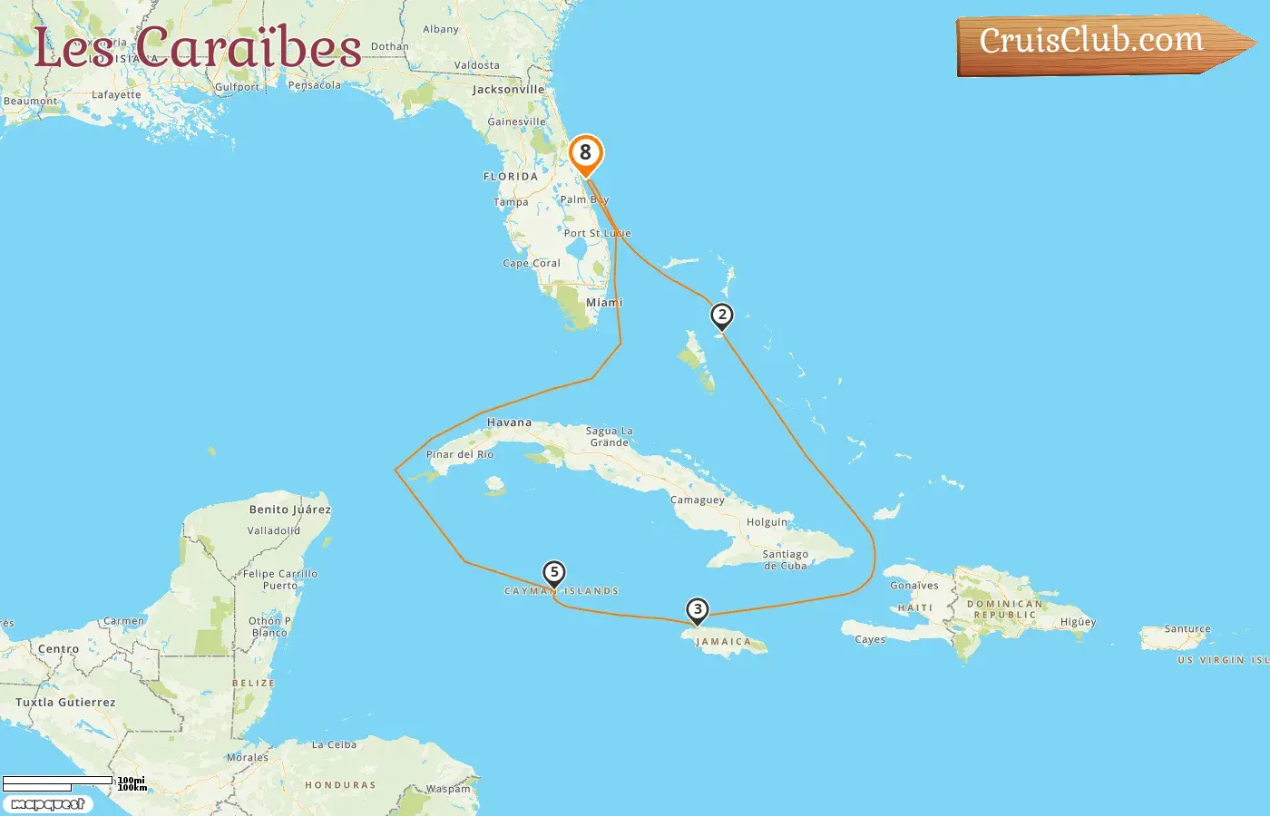Croisière dans les Caraïbes au départ de Port Canaveral / Orlando à bord du navire Carnival Venezia avec des escales aux États-Unis, aux Bahamas, en Jamaïque et aux îles Caïmans pendant 8 jours