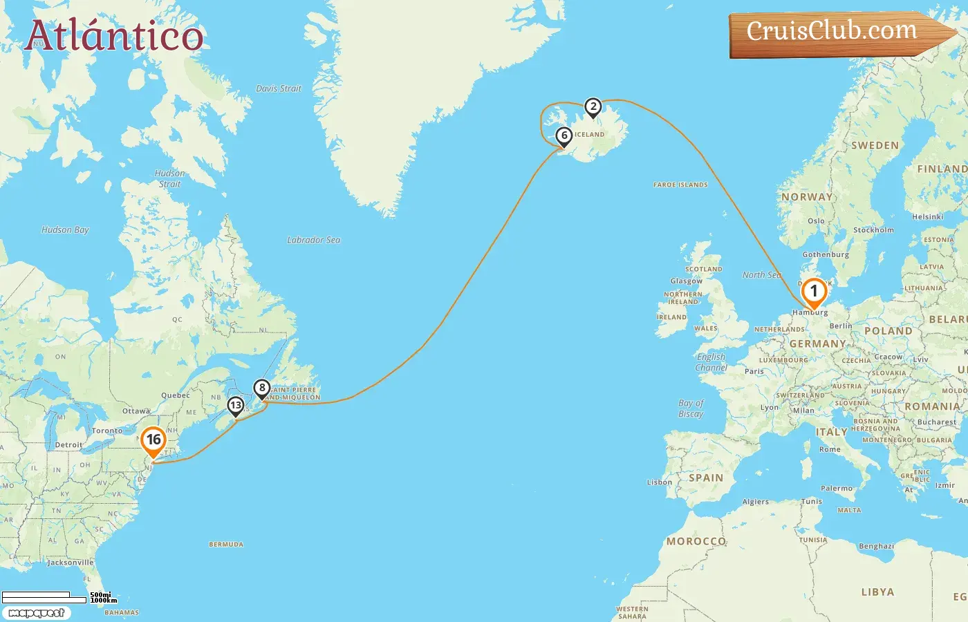 Crucero Transatlántico de Hamburgo a Nueva York a bordo del barco Mein Schiff 1 con visitas a Alemania, Canadá y Estados Unidos por 16 días