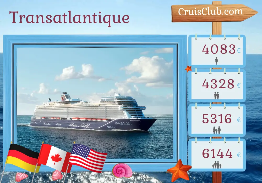 Croisière en transatlantique de Hambourg à New York à bord du navire Mein Schiff 1 avec des visites en Allemagne, au Canada et aux États-Unis pendant 16 jours