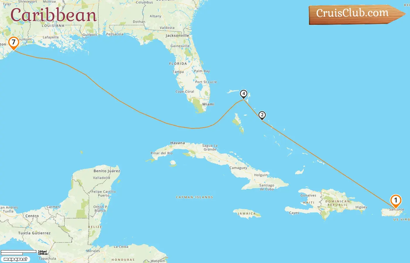 Cruise in the Caribbean from Saint John to Galveston aboard Disney Magic ship with visits to Puerto Rico, Bahamas, and USA for 7 days