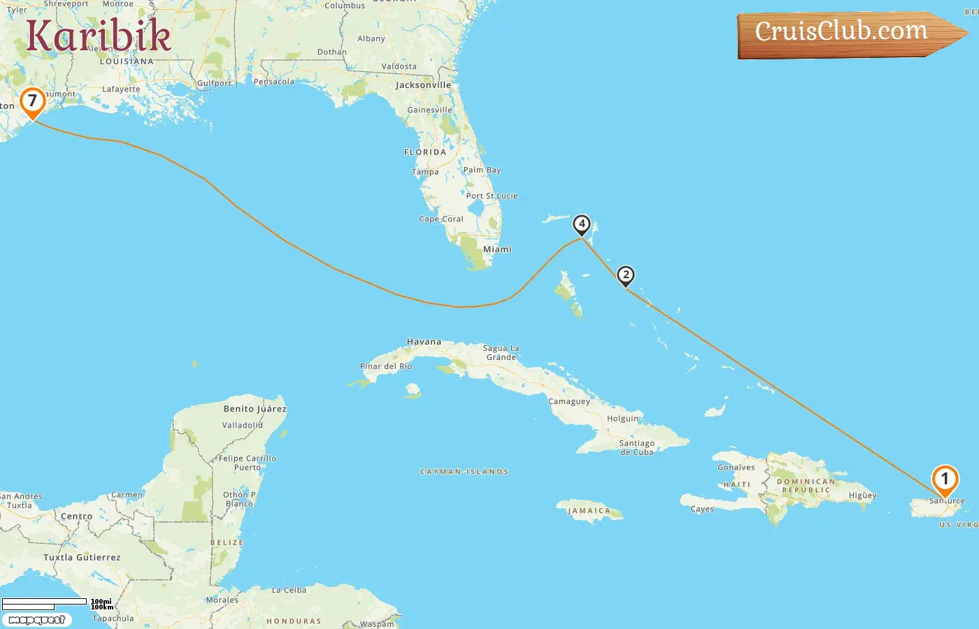 Kreuzfahrt in der Karibik von Saint John nach Galveston an Bord des Disney Magic Schiffs mit Stopps in Puerto Rico, den Bahamas und den USA für 7 Tage