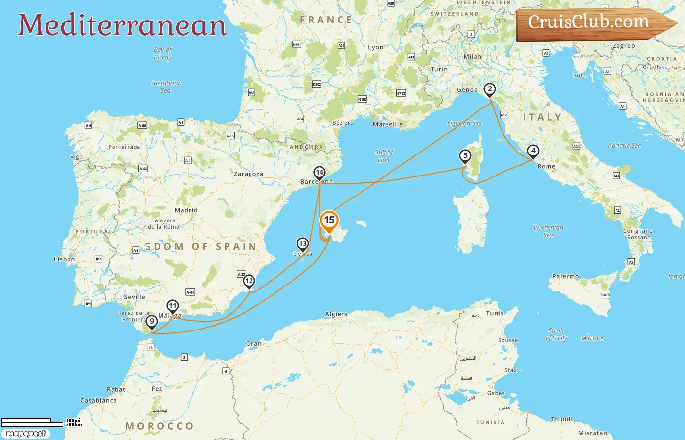 Cruise in the Mediterranean from Palma aboard AIDAcosma ship with visits to Spain, Italy, France, and Gibraltar for 15 days