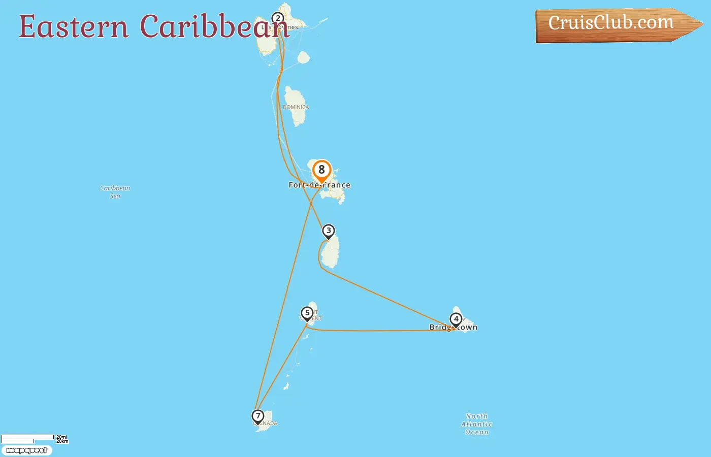 Kreuzfahrt in der östlichen Karibik ab Fort-de-France an Bord des MSC Virtuosa-Schiffs mit Besuchen von Guadeloupe, Barbados, St. Vincent und die Grenadinen, und Grenada für 8 Tage